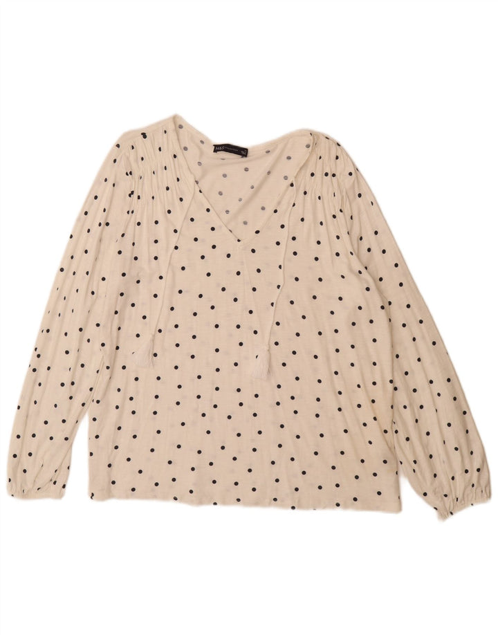 Marks & Spencer Haut à manches longues pour femme UK 14 Large Blanc cassé à pois