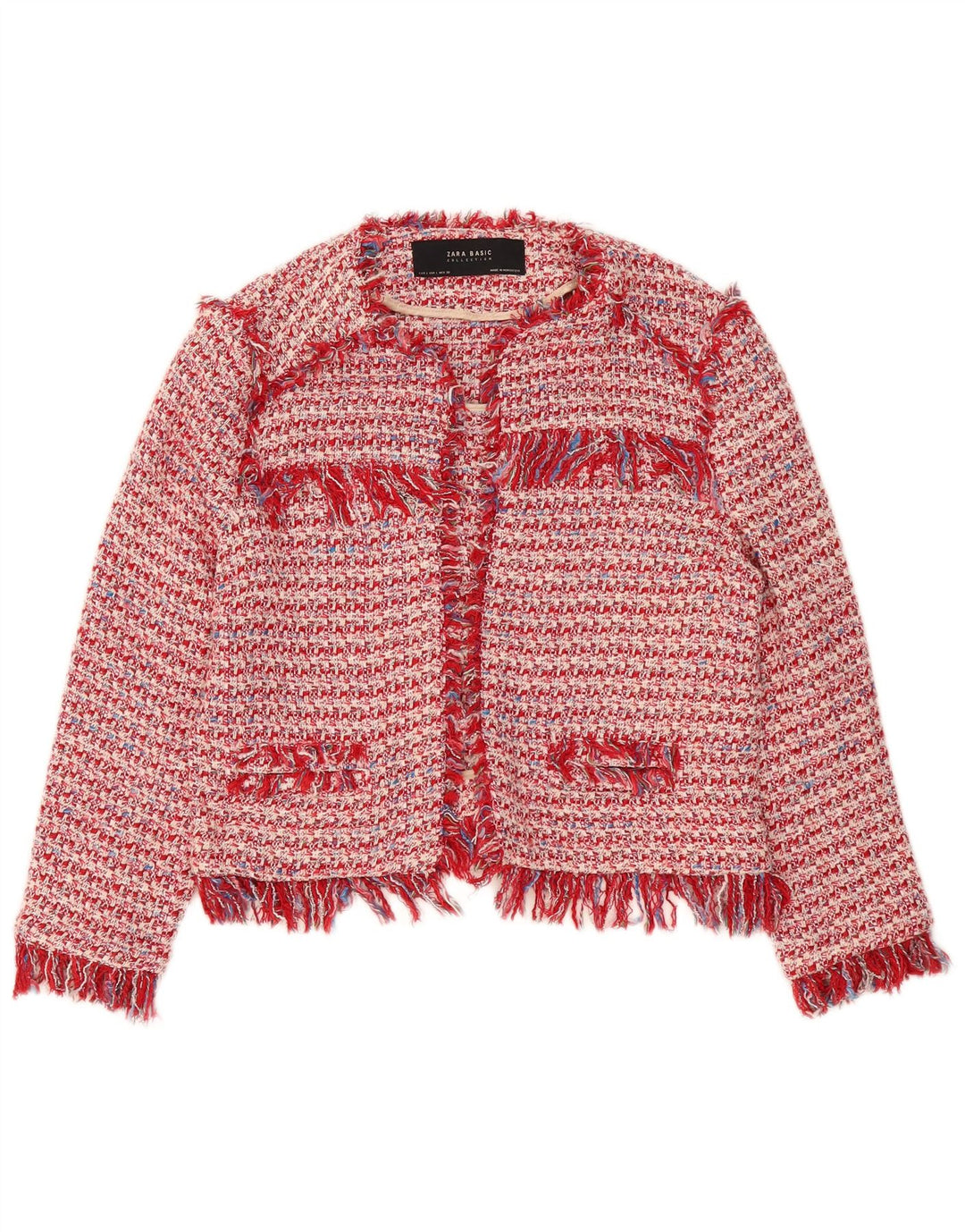 Zara Veste Boléro Ouverte Femme UK 16 Large Rouge Moucheté
