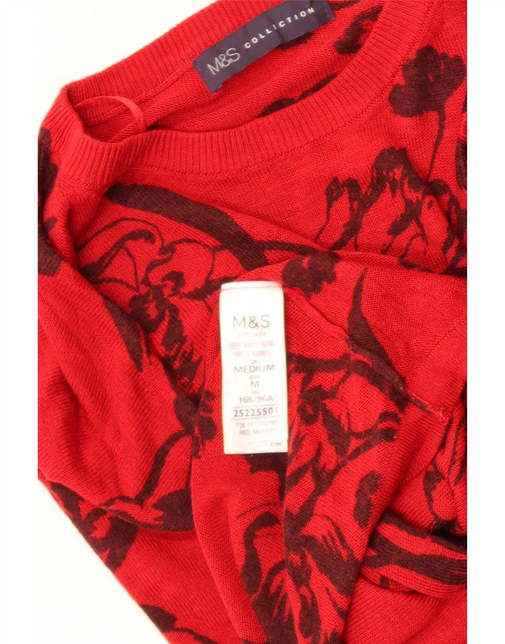 Marks & Spencer Pull à col rond pour femme UK 14 Rouge moyen floral