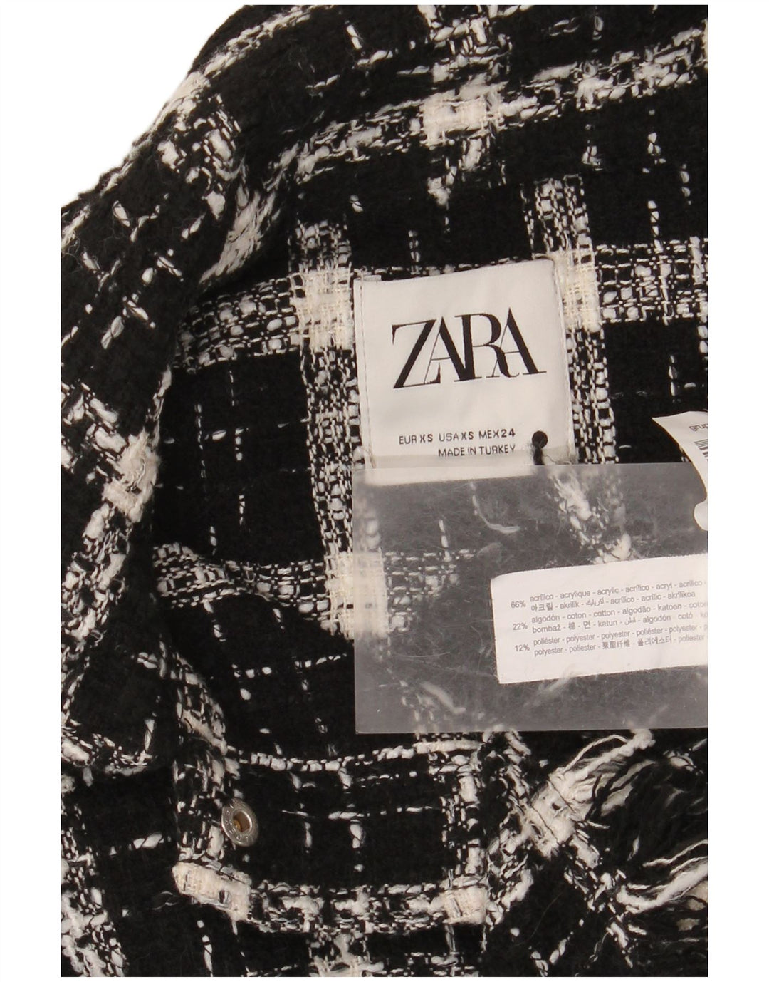 Zara Femmes Surchemise Longue Chemise Oversize UK 6 XS Noir Check Acrylique