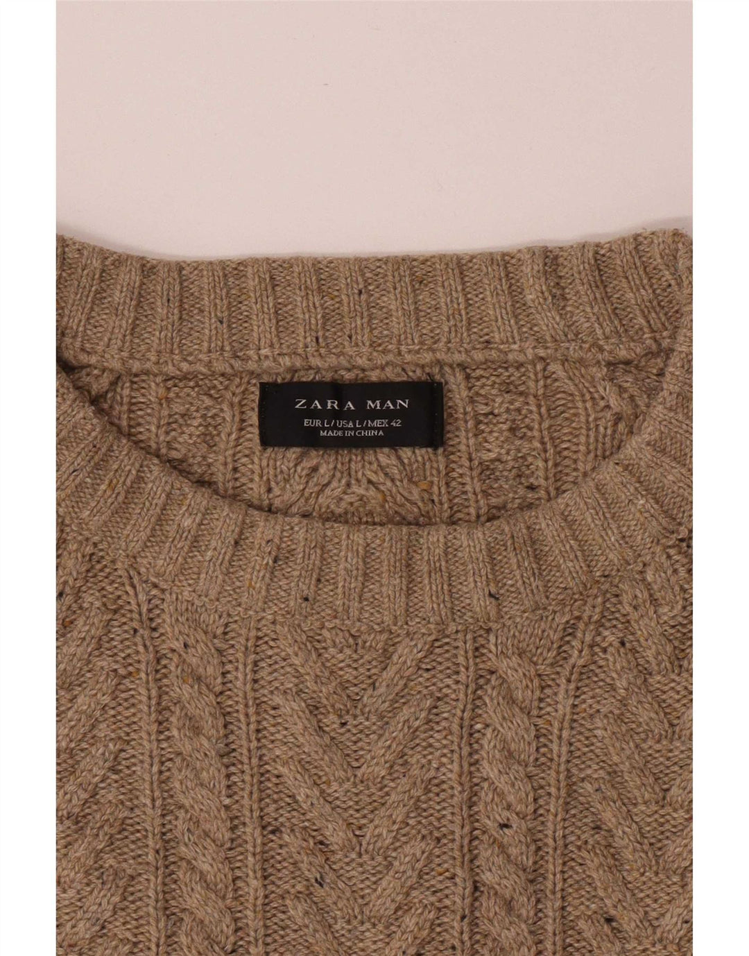 Zara Pull à col bateau pour homme Large Beige