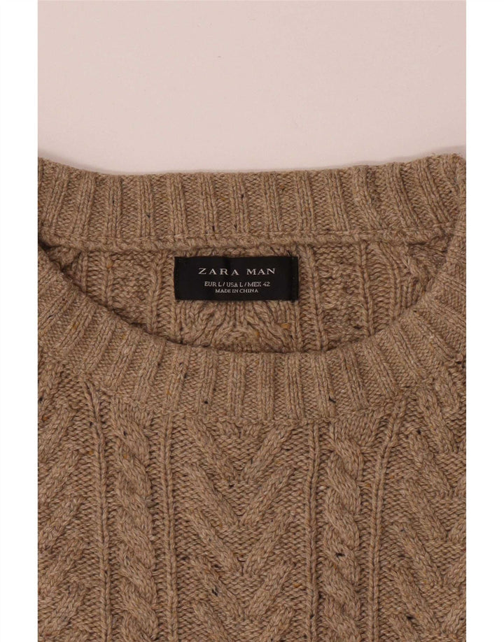 Zara Pull à col bateau pour homme Large Beige