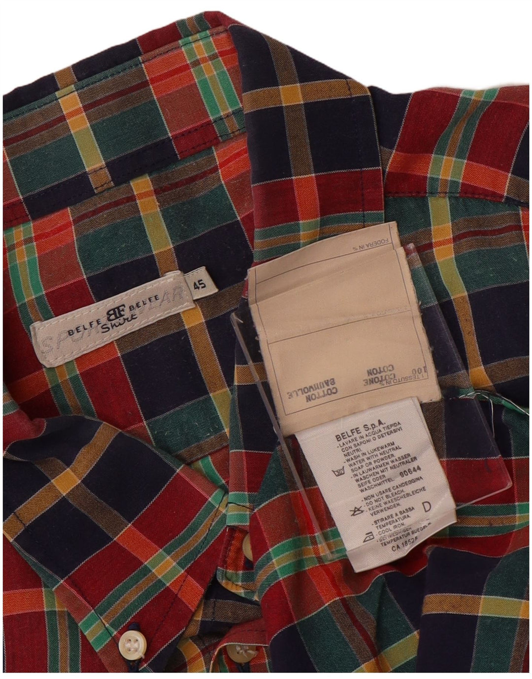Belfe & Belfe Chemise à manches courtes pour homme Taille 45 XL Coton à carreaux multicolore