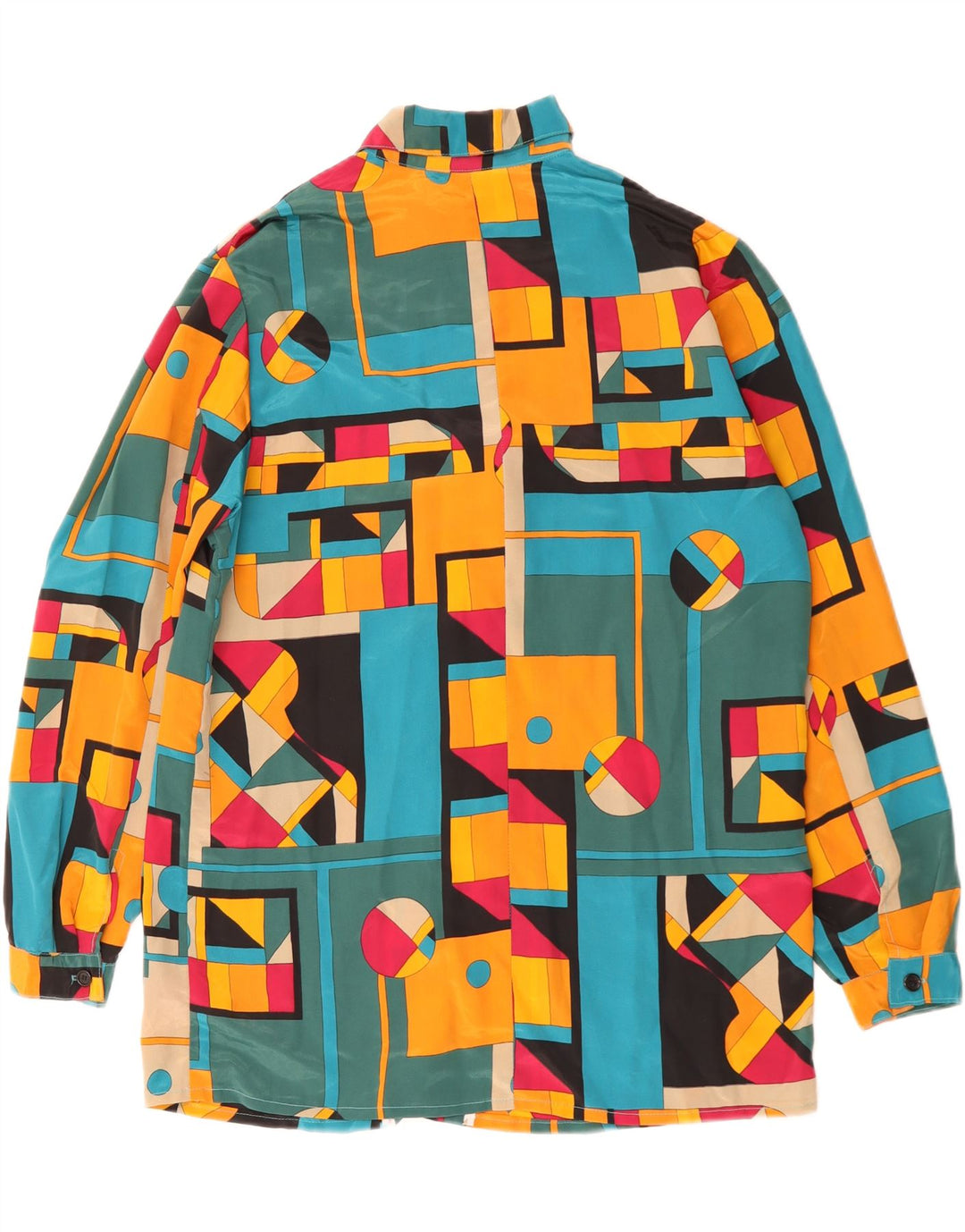 vintage Femme Chemise Blouse UK 14 Grand Multicolore Géométrique