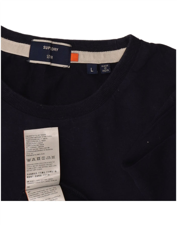 Superdry T-Shirt Femme Top UK 16 Large Bleu Marine Coton