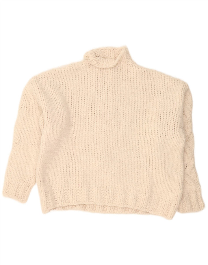 Zara Pull surdimensionné à col roulé pour femme UK 16 Grand acrylique blanc