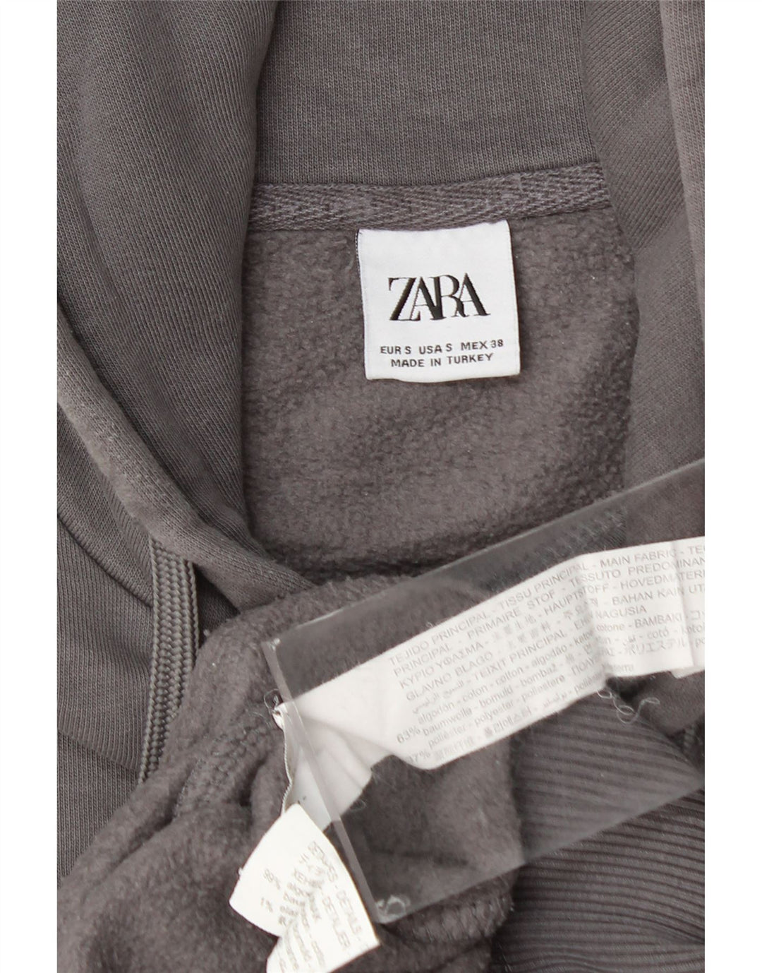 ZARA Pull à capuche pour homme Small Gris Coton