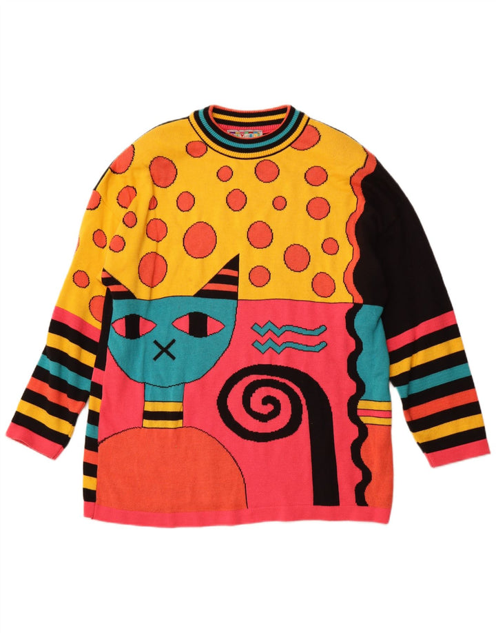 VINTAGE Pull ras du cou pour femme UK 16 Grand Multicolore