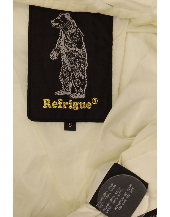 REFRIGUE Veste bomber courte pour femme UK 10 Petit nylon color block blanc cassé