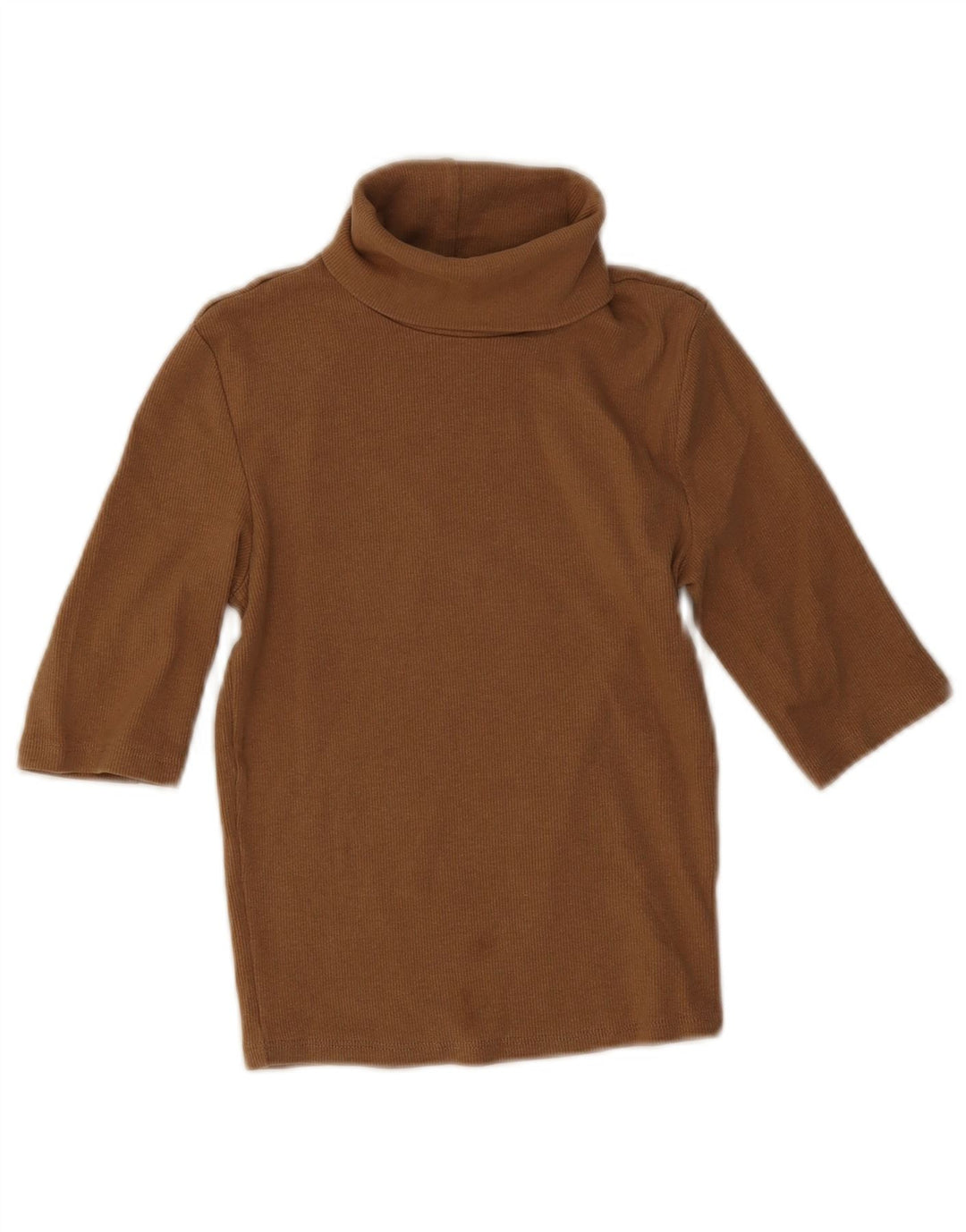 Zara Womens Roll Neck Crop Top UK 8 Small Marron Coton