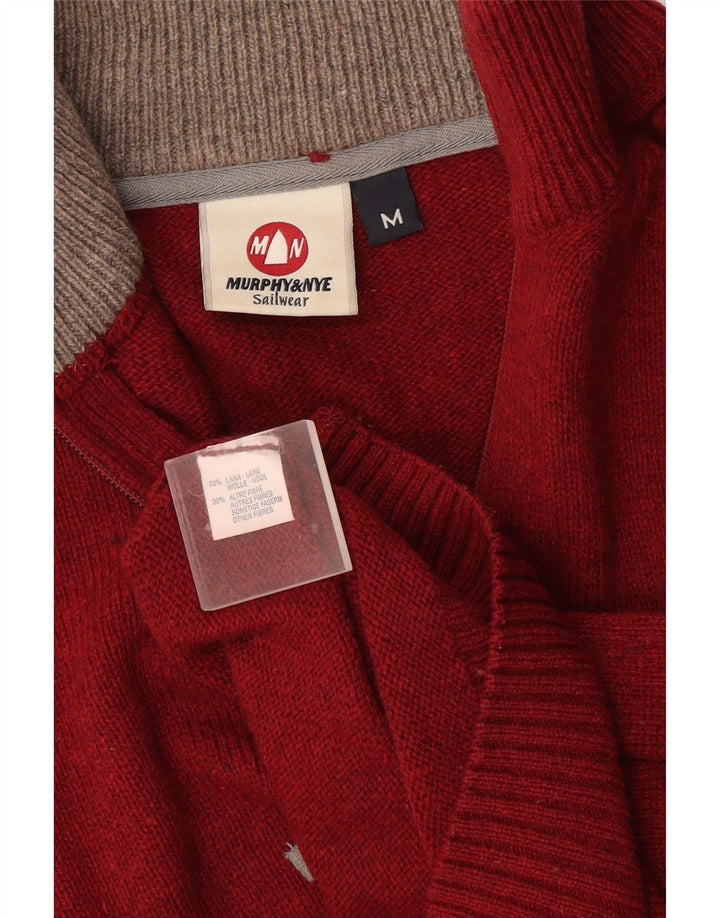 Murphy & Nye Pull à col zippé pour homme en laine bordeaux moyen