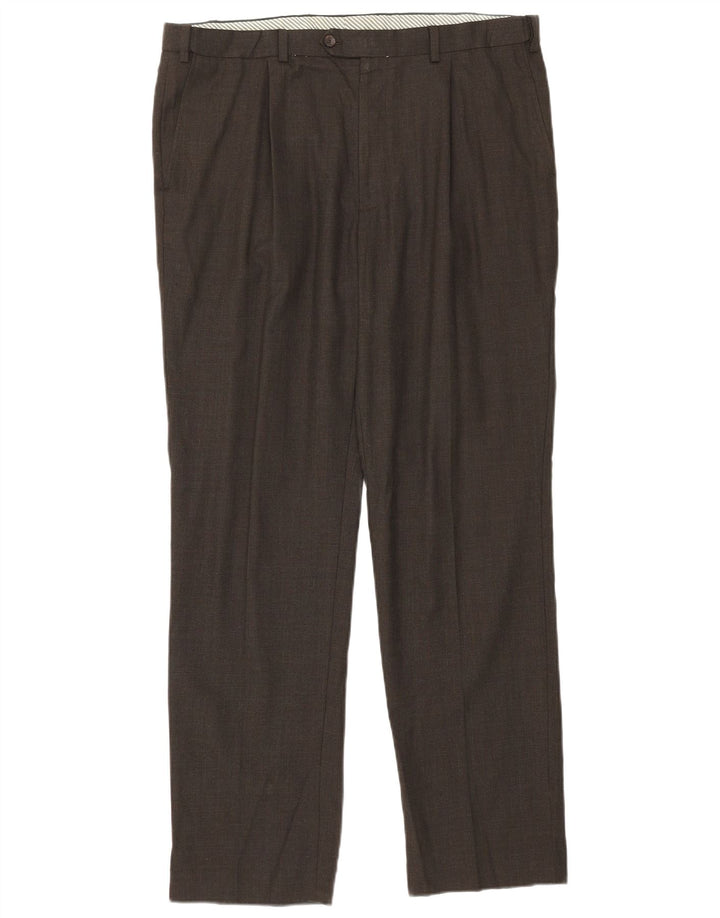 Marks & Spencer Pantalon de Costume Droit Homme W38 L33 Laine Marron