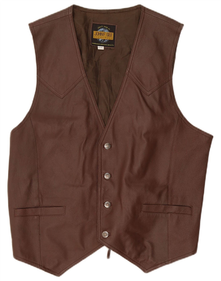 John F Gee Gilet en cuir pour homme Marron moyen