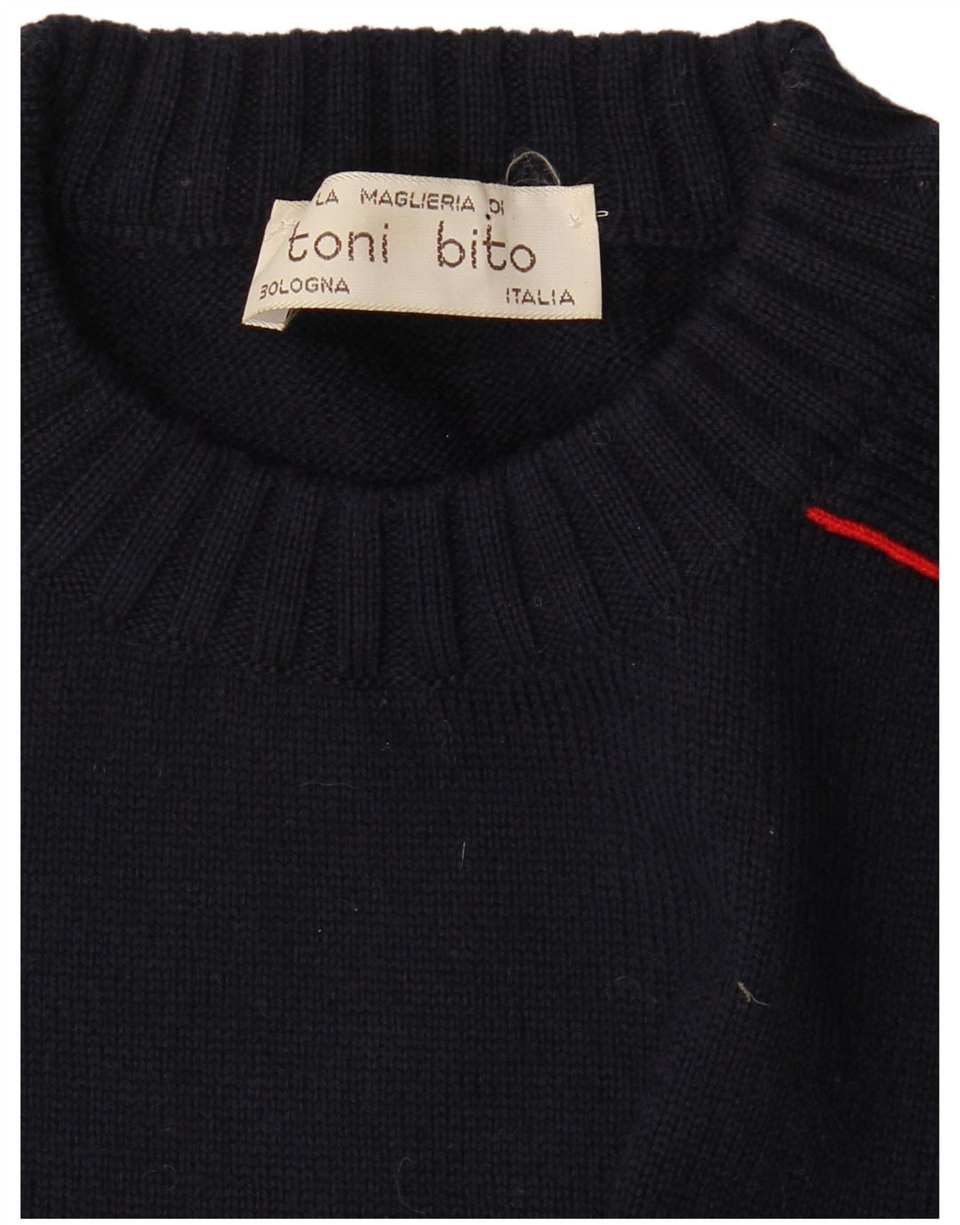 vintage Mens Crew Neck Jumper Pull Moyen Bleu Marine Rayé