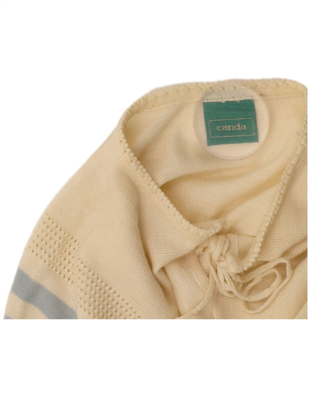 CANDA Pull court à col rond pour femme EU 44 XL Blanc cassé rayé