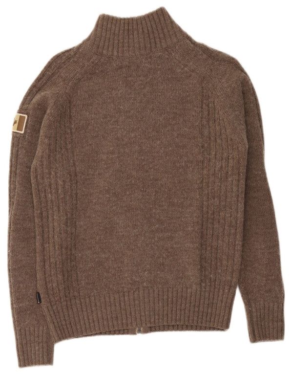 Canadiens Pull cardigan surdimensionné à fermeture éclair complète pour femme UK 10 Petite laine marron