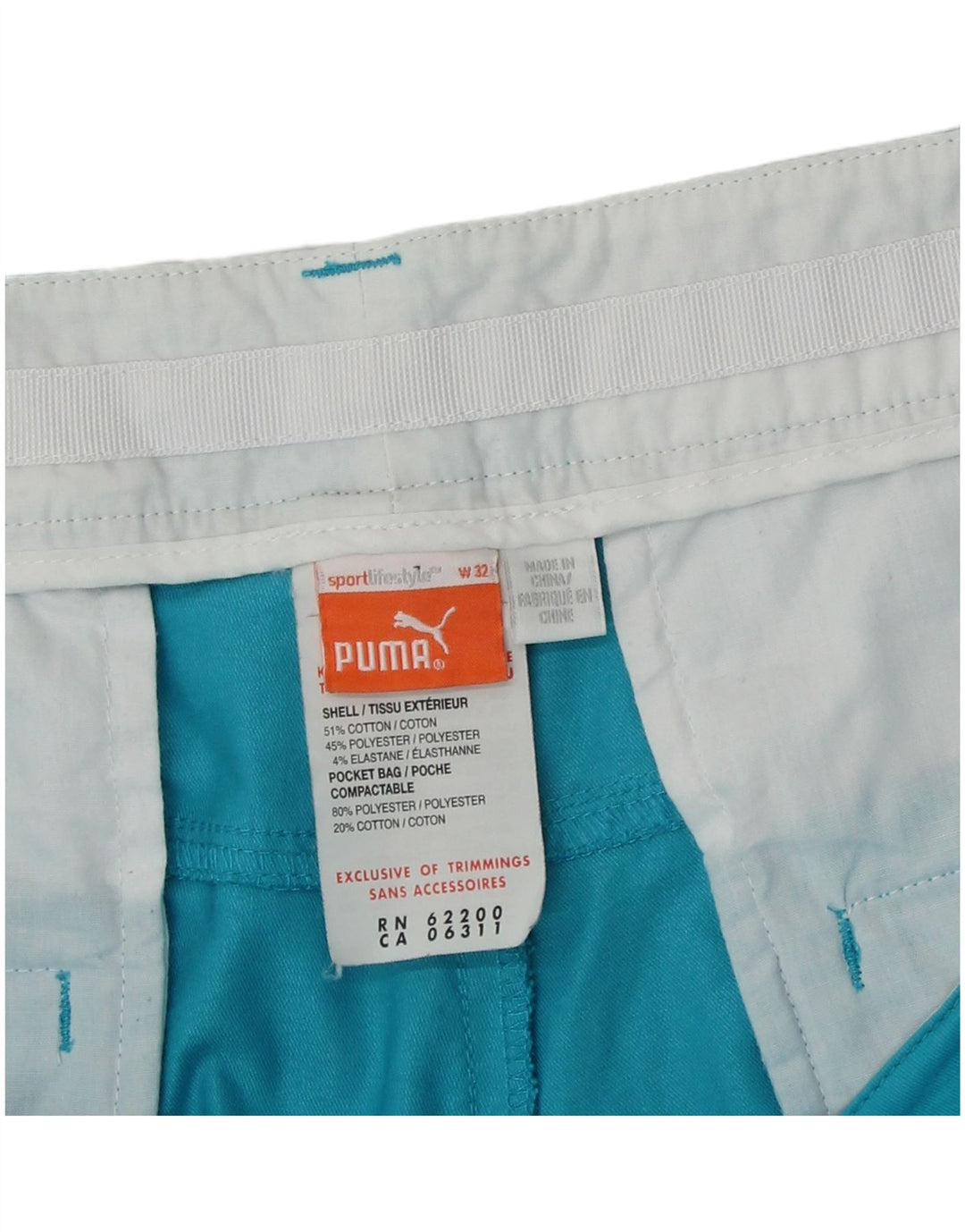 Puma Short Chino Homme W32 Bleu Moyen Polyester