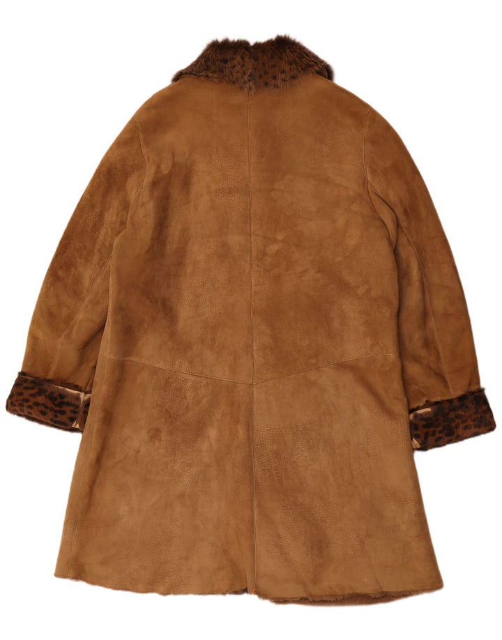 vintage Femmes Oversize Shearling Coat UK 14 Medium Brown Animal Print