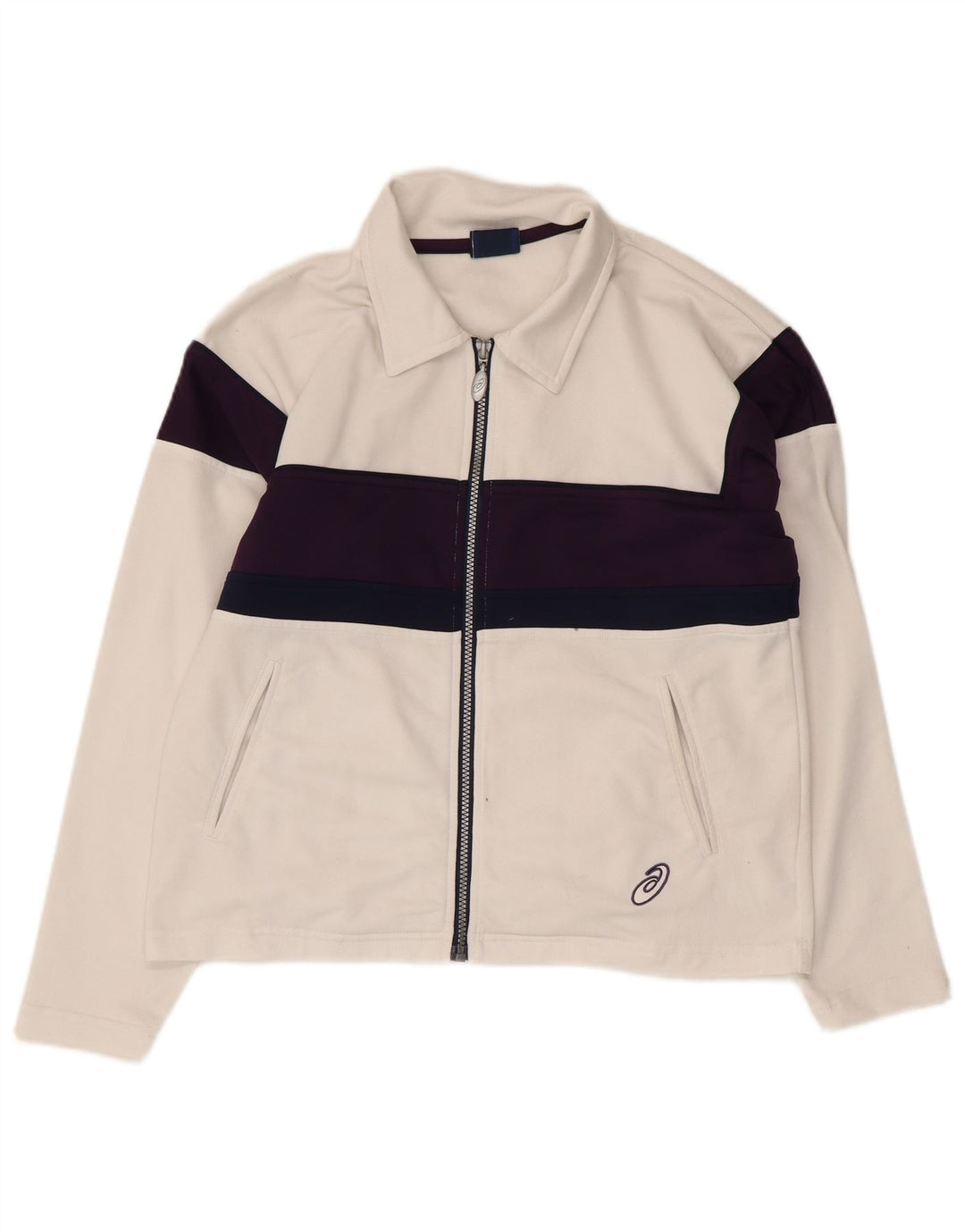 Asics Veste de survêtement surdimensionnée pour femme UK 10 Small Blanc Colourblock