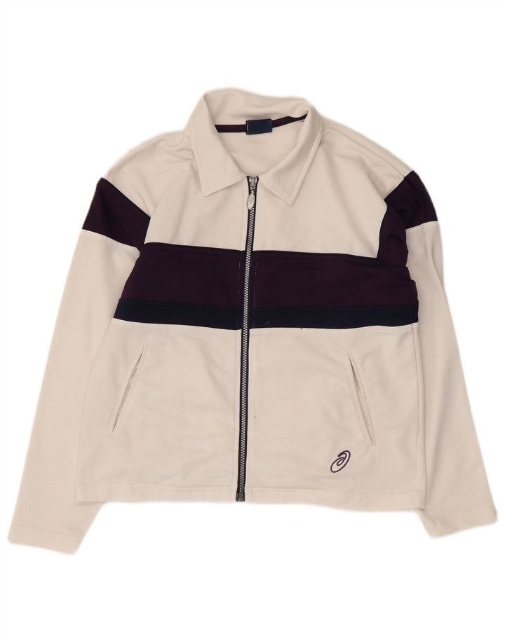 Asics Veste de survêtement surdimensionnée pour femme UK 10 Small Blanc Colourblock