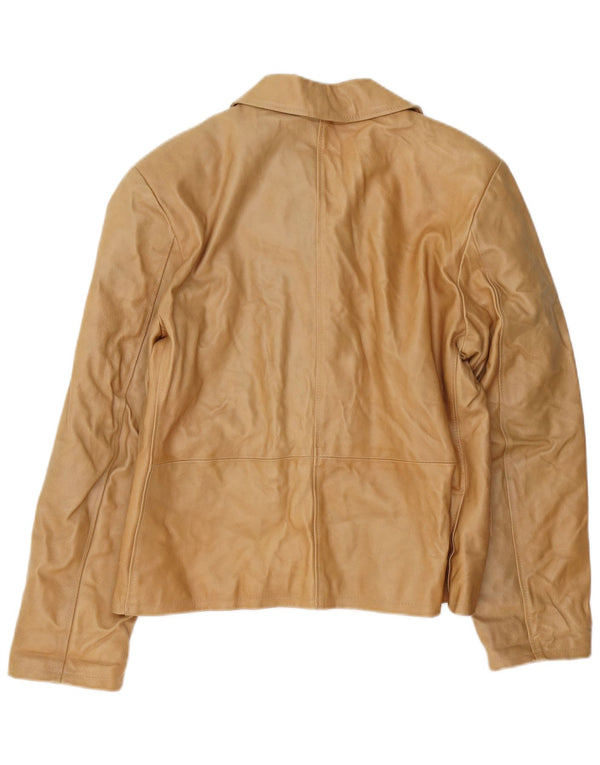vintage Femme 5 Boutons Veste Blazer En Cuir IT 46 Grand Marron
