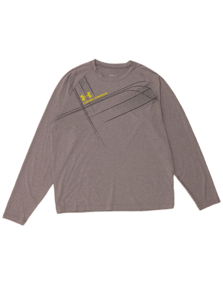 UNDER ARMOUR Haut graphique Heat Gear pour hommes à manches longues en polyester gris moyen