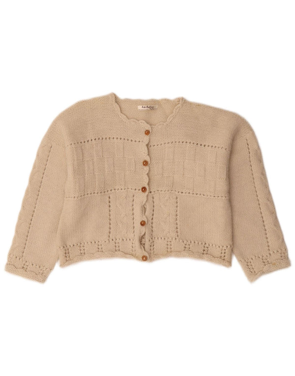 vintage Femmes Crop Cardigan Pull UK 14 Beige Moyen