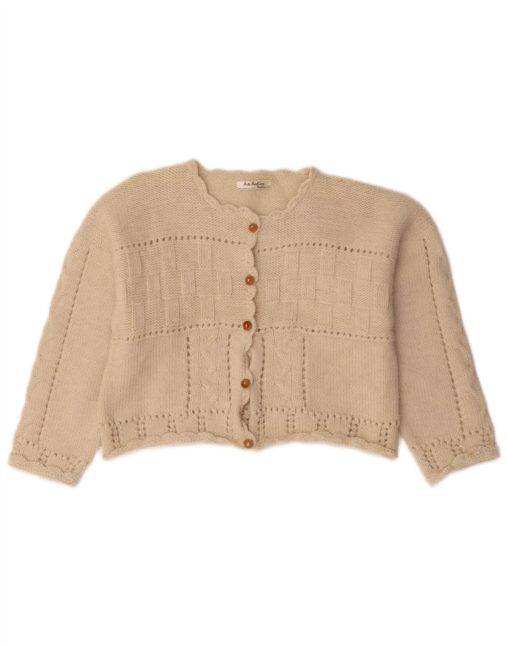 vintage Femmes Crop Cardigan Pull UK 14 Beige Moyen