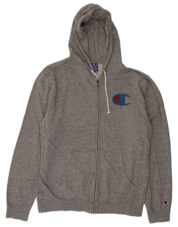 Champion Pull à capuche zippé pour homme en coton moucheté gris grand