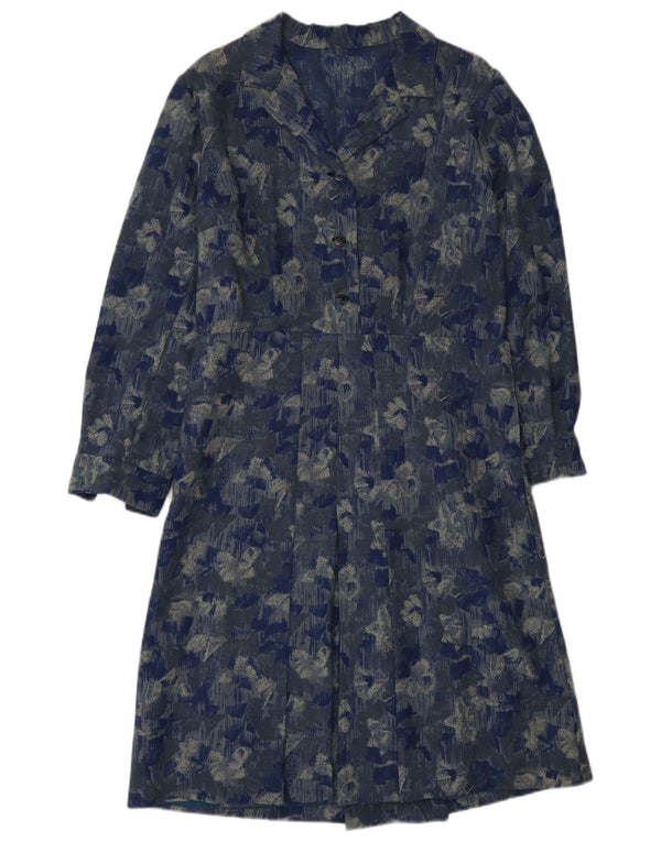 vintage Femmes Manches Longues Maxi Robe UK 6 XS Bleu Floral
