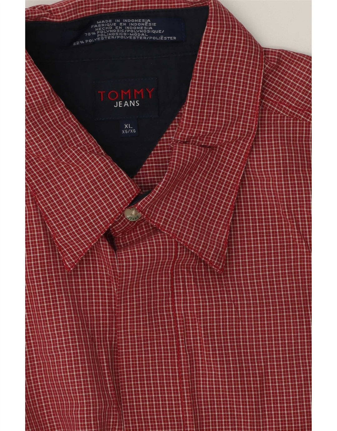 Tommy Hilfiger Chemise à manches courtes pour hommes XL Rouge Vichy Polyester