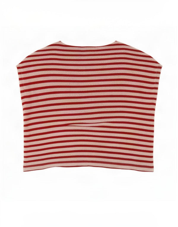 Zara Womens Crop Boat Neck Jumper Sweater UK 16 Grand Rouge Rayé