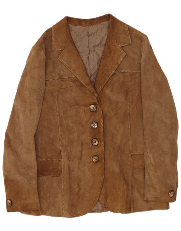 Samar Veste blazer en daim à 4 boutons pour femme UK 14 Beige moyen