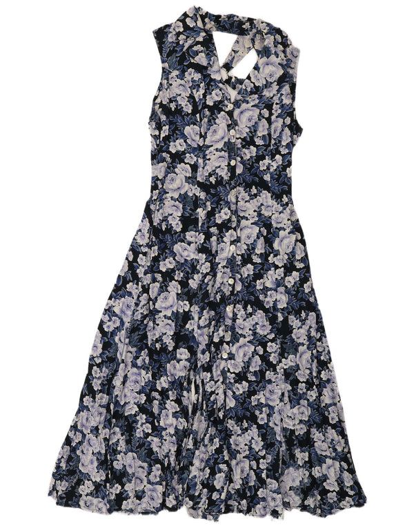 Robe chemise sans manches femme vintage UK 12 Bleu Moyen Floral
