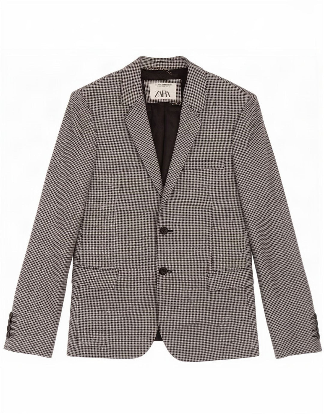 Zara Veste blazer à 2 boutons pour homme EU 46 Petite laine pied-de-poule noire