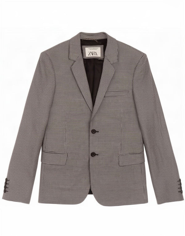 Zara Veste blazer à 2 boutons pour homme EU 46 Petite laine pied-de-poule noire