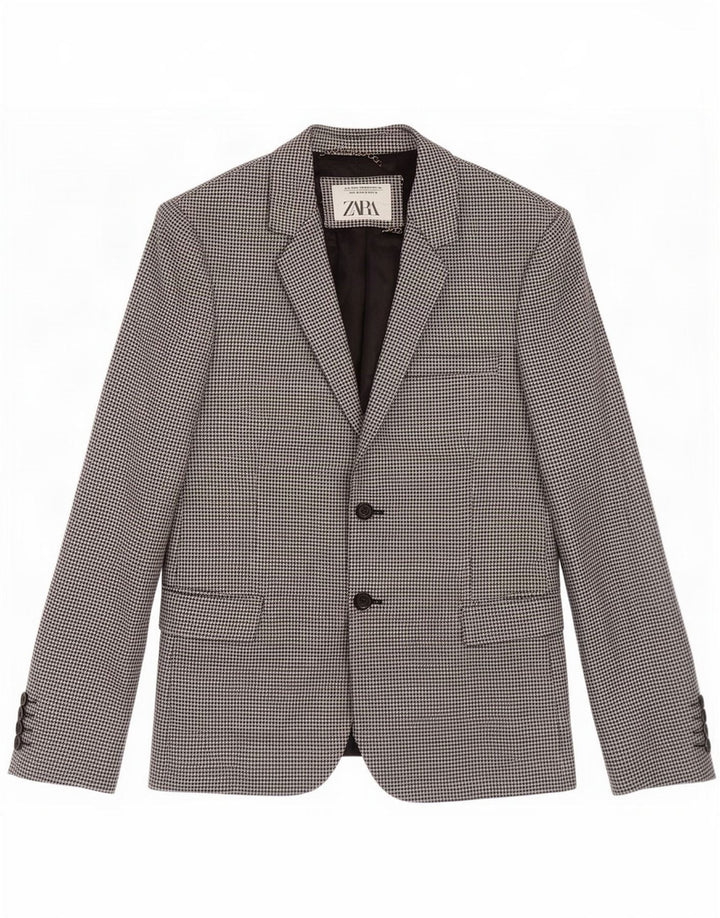 Zara Veste blazer à 2 boutons pour homme EU 46 Petite laine pied-de-poule noire