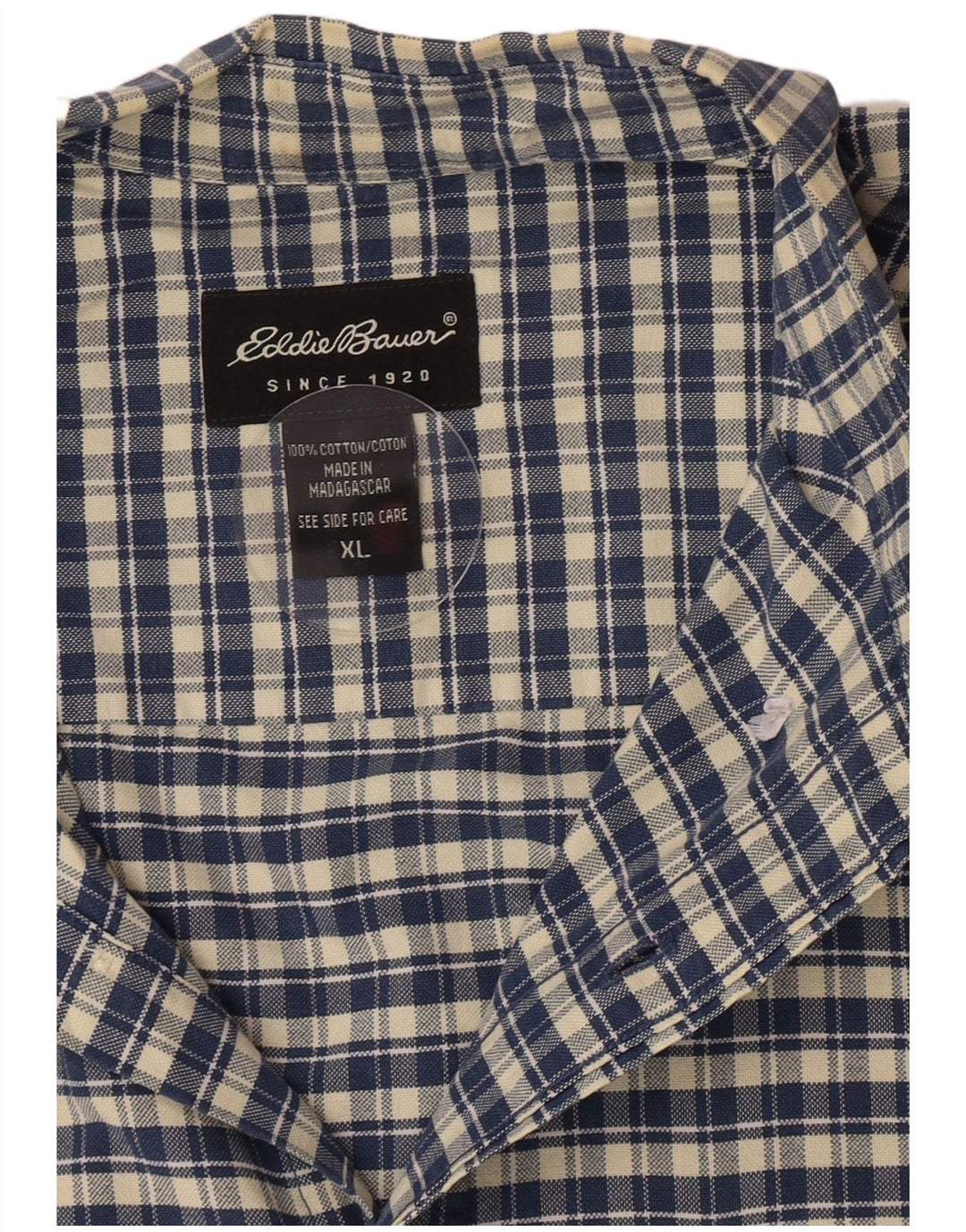 Eddie Bauer Chemise à manches courtes pour homme XL en coton à carreaux bleus