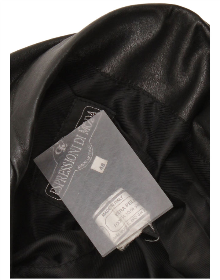 vintage Femme 3 Boutons Veste Blazer En Cuir IT 48 XL Cuir Noir