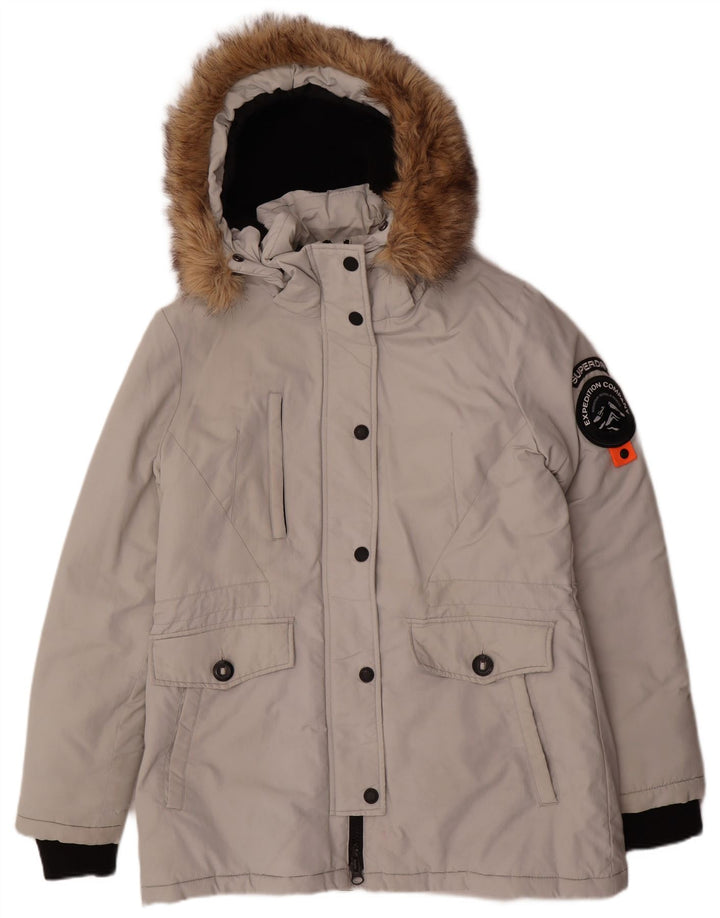 Superdry Veste Parka à Capuche Femme UK 14 Large Gris Nylon