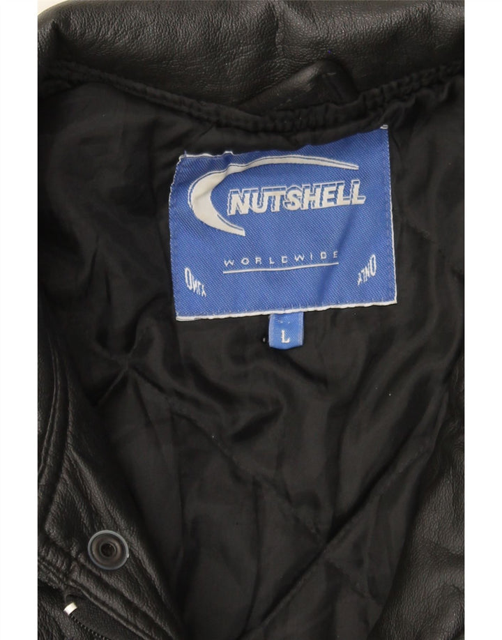 NUTSHELL Mens Faux Leather Windbreaker Jacket UK 40 Large Black Polyvinyl Vintage Nutshell and Second-Hand Nutshell from Messina Hembry 
