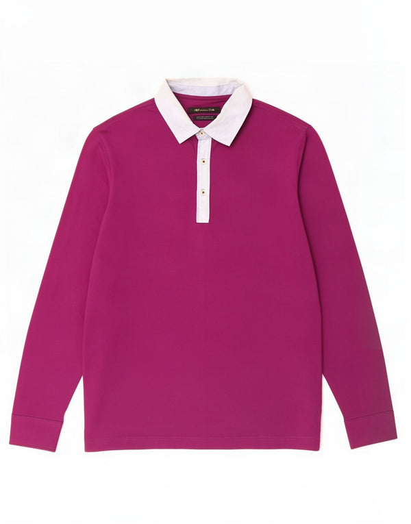 Massimo Dutti Polo de rugby à manches longues pour homme Small Maroon Colourblock