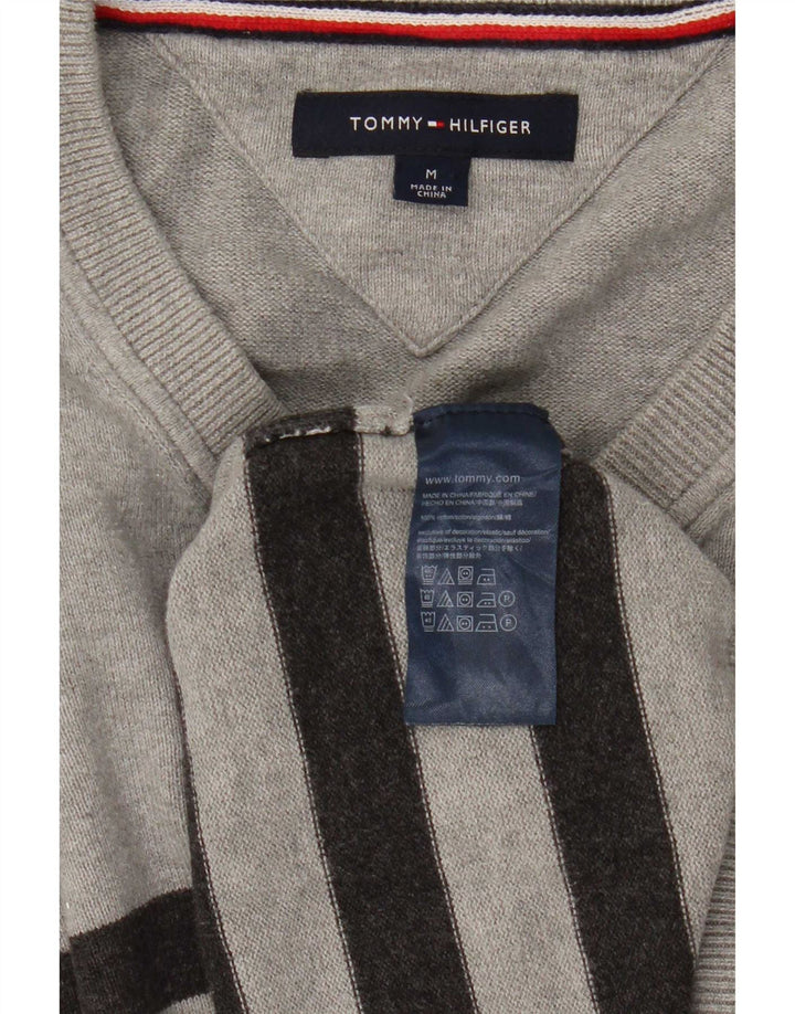 Tommy Hilfiger Pull Col V Homme Gris Moyen Rayé Coton