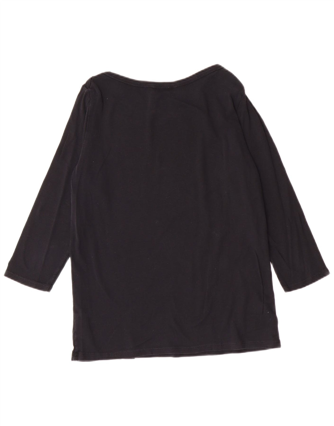 BENETTON Haut Femme Manches 3/4 UK 14 Large Noir Coton