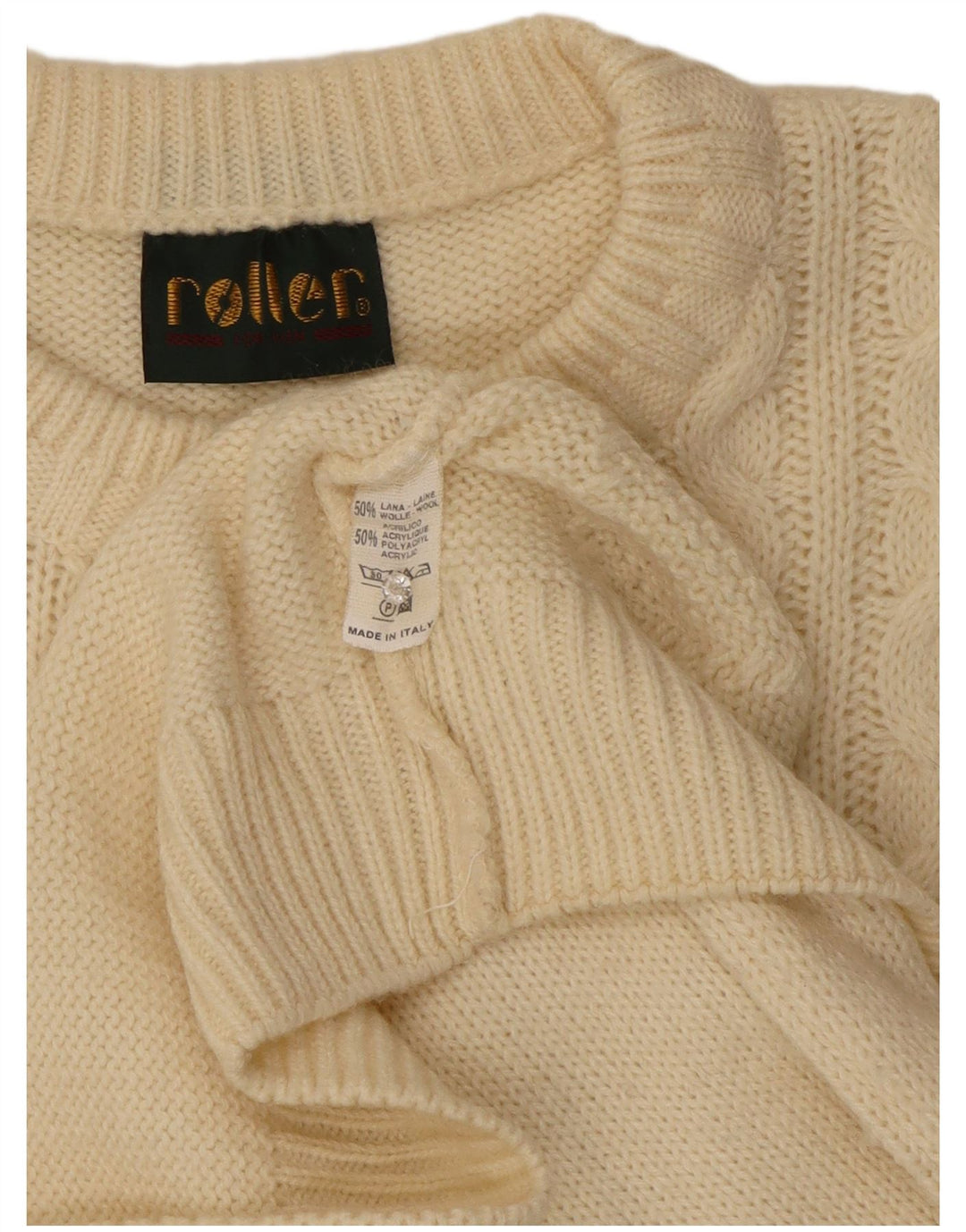 vintage Mens Crew Neck Jumper Pull Grand Off White Argyle/Diamond Laine
