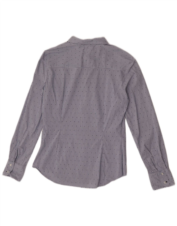 Zara Chemise Femme UK 12 Bleu Moyen Rayure Fine
