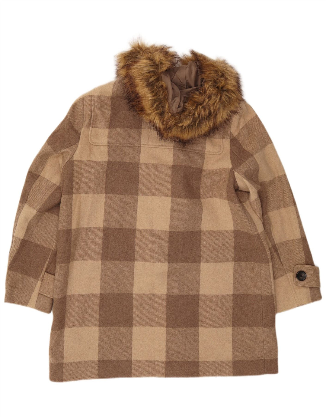 MARKS & SPENCER Duffle-coat à capuche pour femme UK 16 Grand carreaux marron