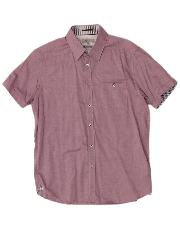 Ted Baker Chemise à manches courtes pour homme Taille 4 Grand Coton géométrique bordeaux