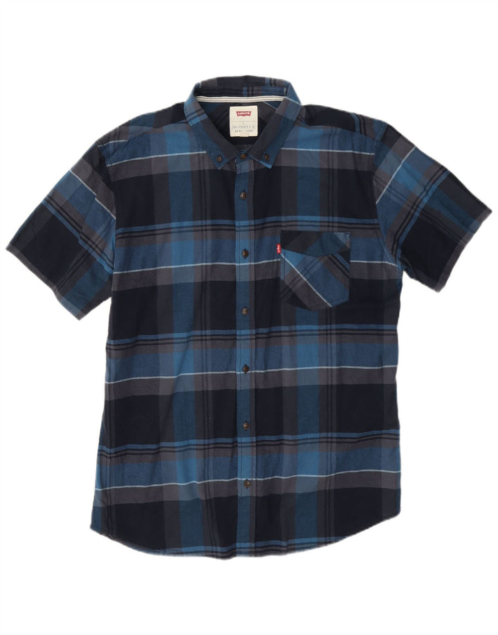 Levi's Chemise à Manches Courtes Homme Bleu Marine à Carreaux Large en Coton