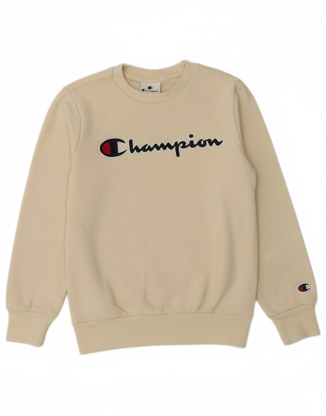 CHAMPION Boys Graphic Sweatshirt Jumper 7-8 Years Small Beige Cotton